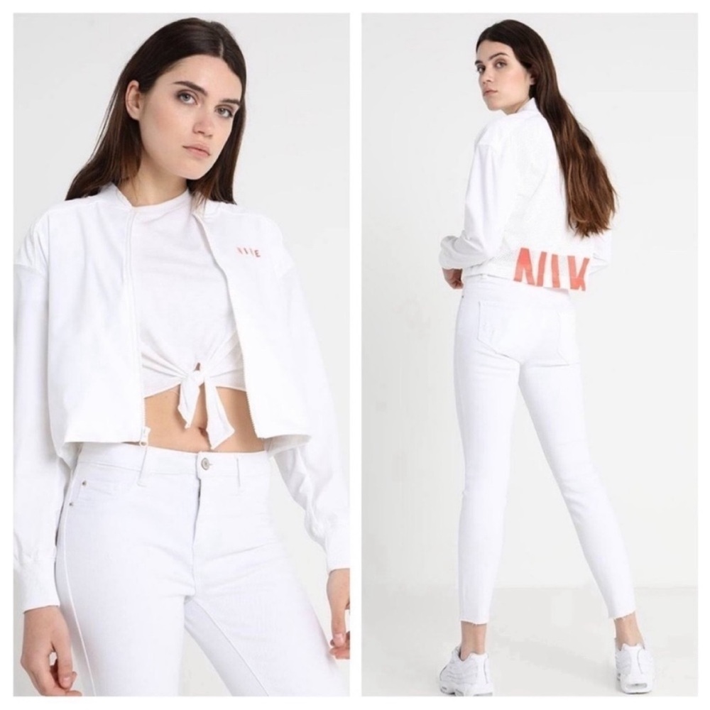 Nike Jacket Womens Medium White Mesh Sporty Preppy Full Zip Windbreaker Packable